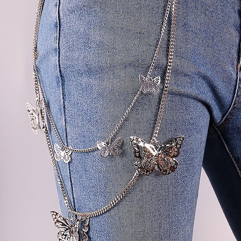 Butterfly Decor Double Layer Pant Chain Pocket Chain Belt Decorative