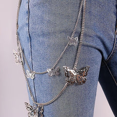 Butterfly Decor Double Layer Pant Chain Pocket Chain Belt Decorative