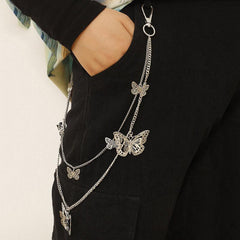 Butterfly Decor Double Layer Pant Chain Pocket Chain Belt Decorative