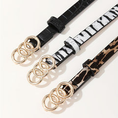 3pcs Triple Ring Buckle Belt Classic PU Belt Thin Jeans Waistband for Women