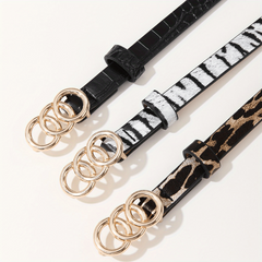3pcs Triple Ring Buckle Belt Classic PU Belt Thin Jeans Waistband for Women