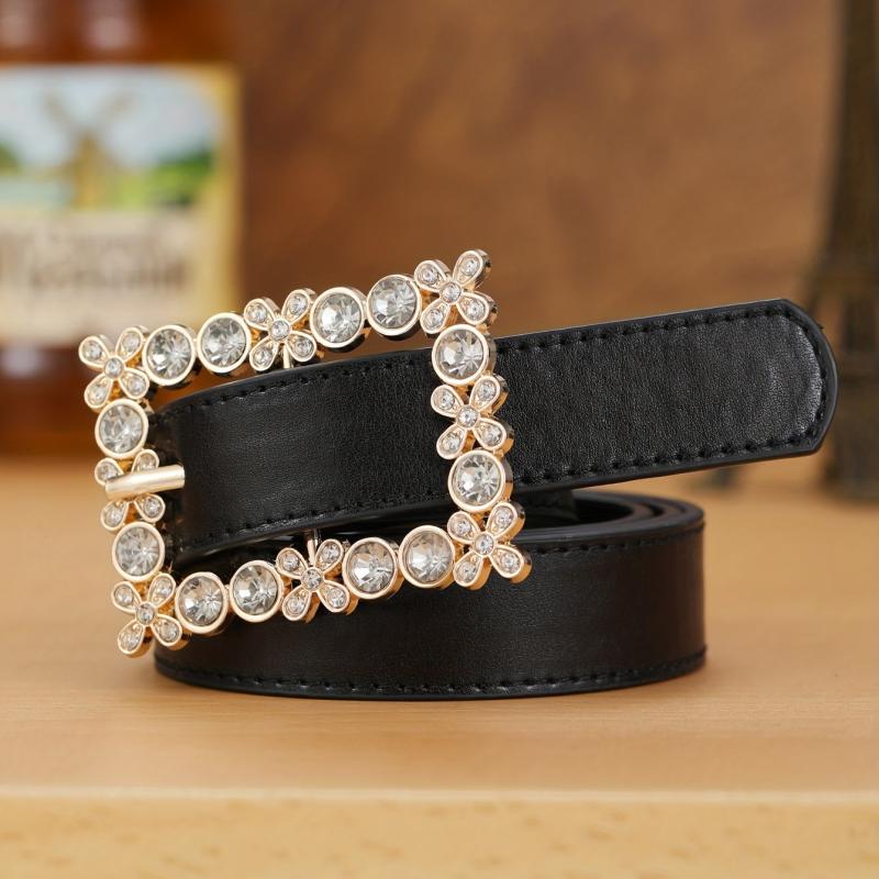 Square Pin Buckle Belt Rhinestone PU Jeans Pants Belts For Women