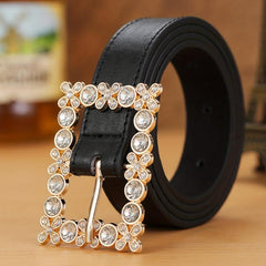 Square Pin Buckle Belt Rhinestone PU Jeans Pants Belts For Women