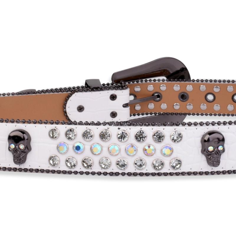 Y2K Skull Rivet Belt Rhinestone Decor PU Belt Hip Hop Jeans Pants Belt