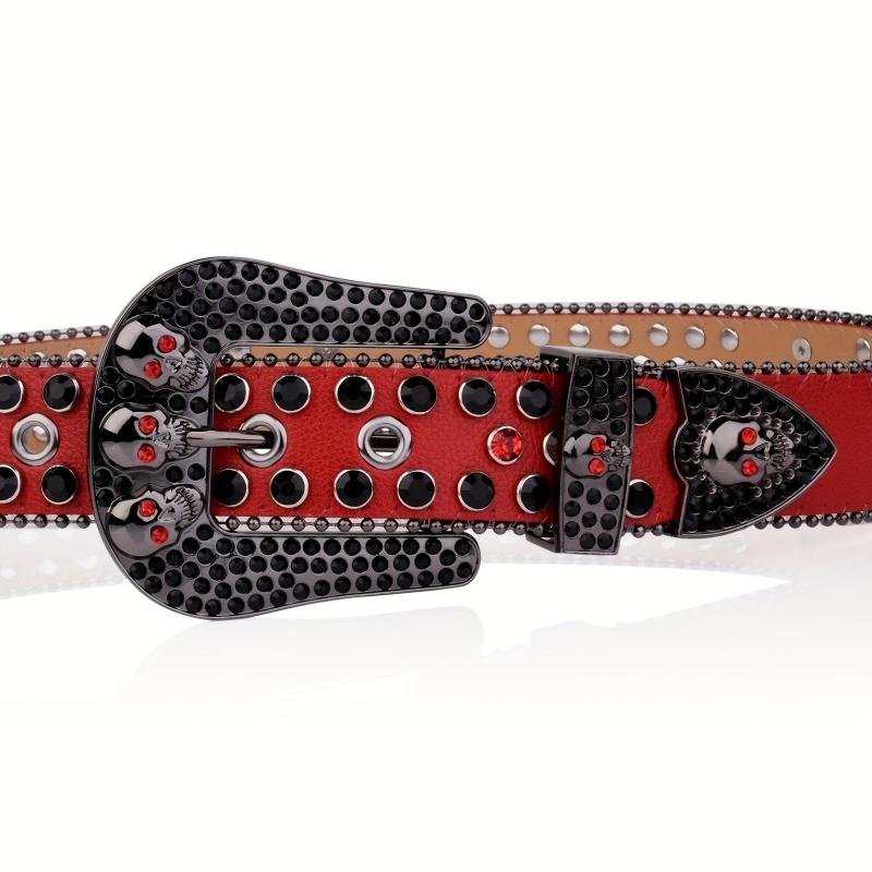 Y2K Skull Rivet Belt Rhinestone Decor PU Belt Hip Hop Jeans Pants Belt
