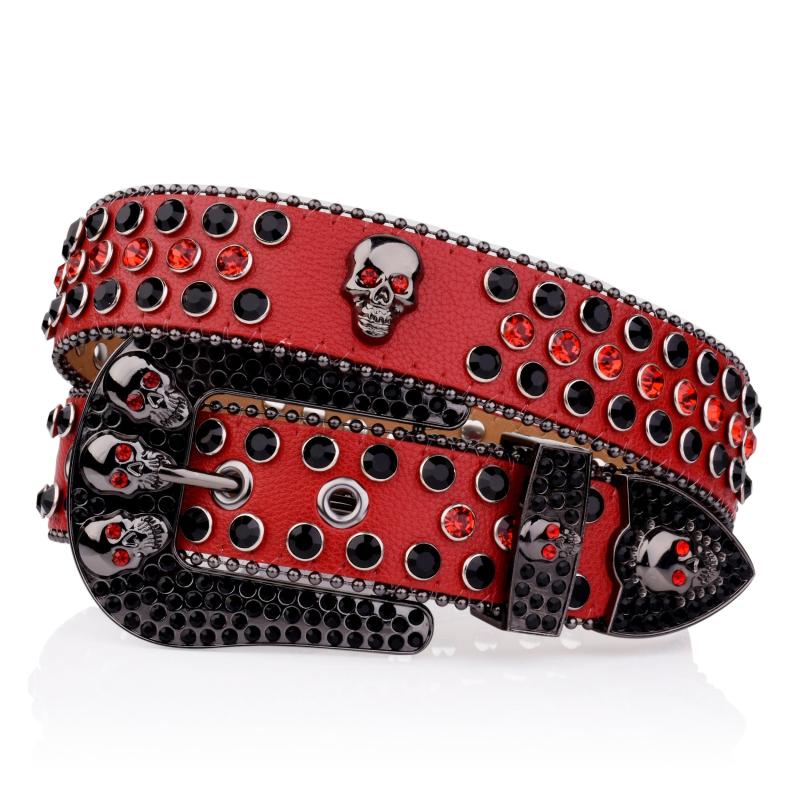 Y2K Skull Rivet Belt Rhinestone Decor PU Belt Hip Hop Jeans Pants Belt