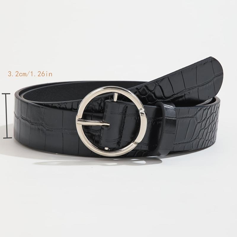 Classic Round Pin Buckle Belt PU Leather Belt For Women