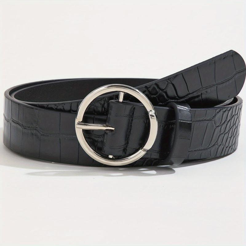 Classic Round Pin Buckle Belt PU Leather Belt For Women