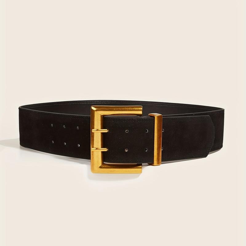 Square Double Pin Buckle Belt Casual Wide PU Belt Vintage Jeans Pants Belts