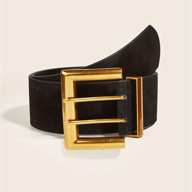 Square Double Pin Buckle Belt Casual Wide PU Belt Vintage Jeans Pants Belts