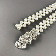 Heart Buckle Pearl Belt Rhinestone Decor Waistband Dress Girdle