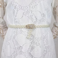 Heart Buckle Pearl Belt Rhinestone Decor Waistband Dress Girdle