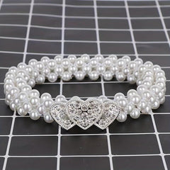 Heart Buckle Pearl Belt Rhinestone Decor Waistband Dress Girdle