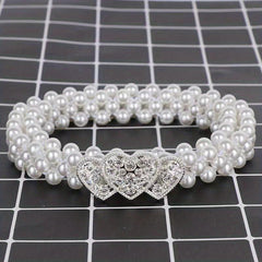 Heart Buckle Pearl Belt Rhinestone Decor Waistband Dress Girdle