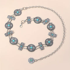 Western Turquoise Waist Chain Boho Engraved Belly Chain Silvery Decorative