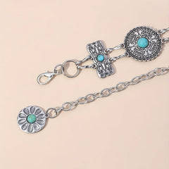 Western Turquoise Waist Chain Boho Engraved Belly Chain Silvery Decorative