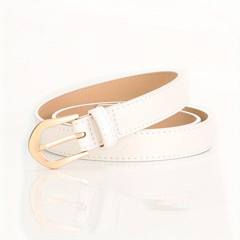 Classic Solid PU Belt with Golden Oval Pin Buckle for Women