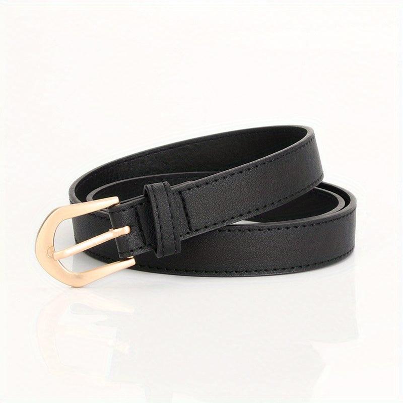 Classic Solid PU Belt with Golden Oval Pin Buckle for Women