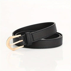 Classic Solid PU Belt with Golden Oval Pin Buckle for Women
