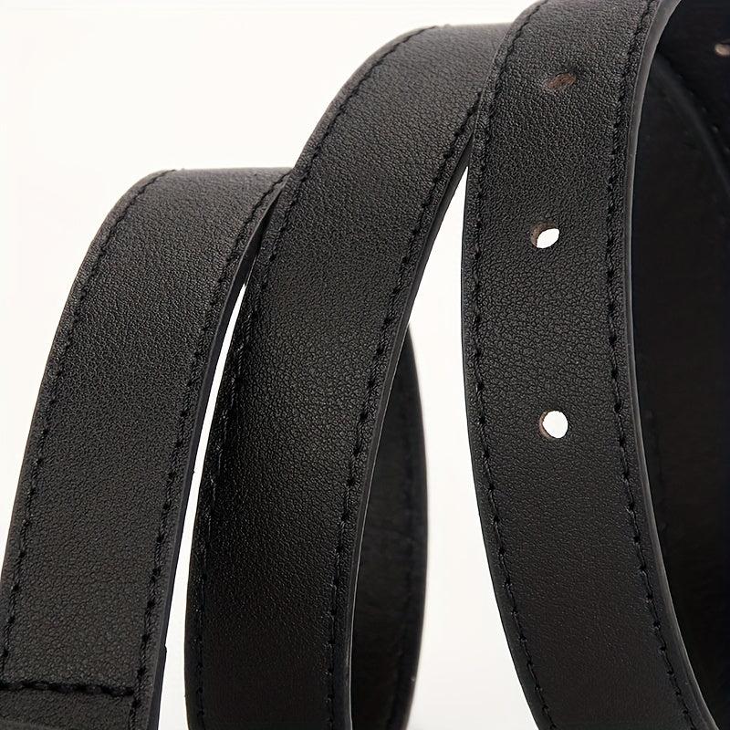 Classic Solid PU Belt with Golden Oval Pin Buckle for Women