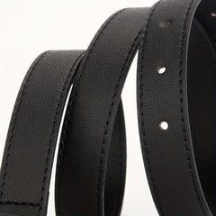Classic Solid PU Belt with Golden Oval Pin Buckle for Women
