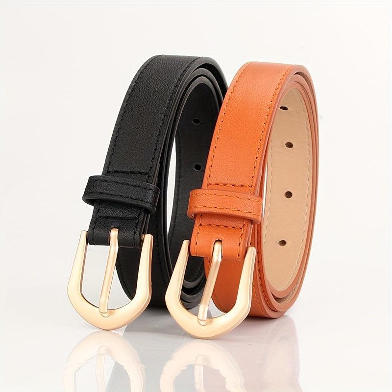 Classic Solid PU Belt with Golden Oval Pin Buckle for Women