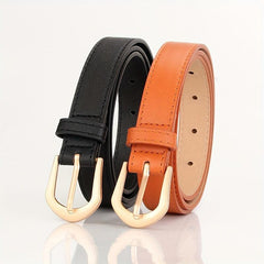 Classic Solid PU Belt with Golden Oval Pin Buckle for Women