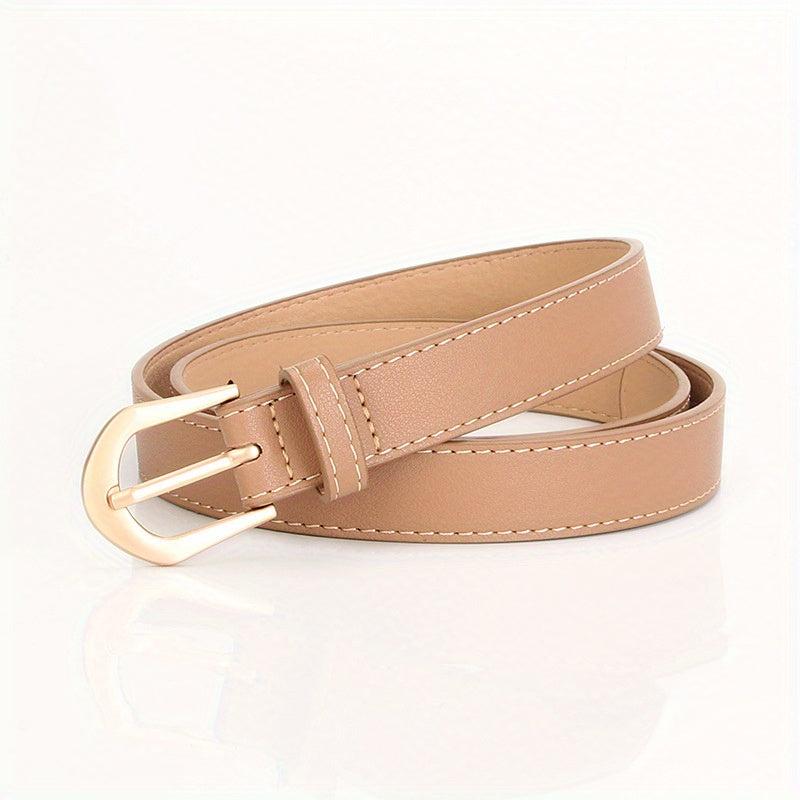 Classic Solid PU Belt with Golden Oval Pin Buckle for Women