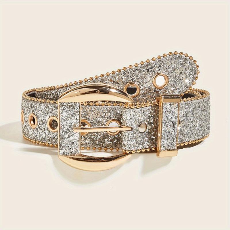 Punk Sequin Glitter Belt Eyelet Hollow Out Hip Hop Belt Unisex