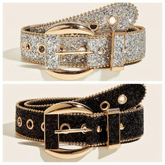Punk Sequin Glitter Belt Eyelet Hollow Out Hip Hop Belt Unisex