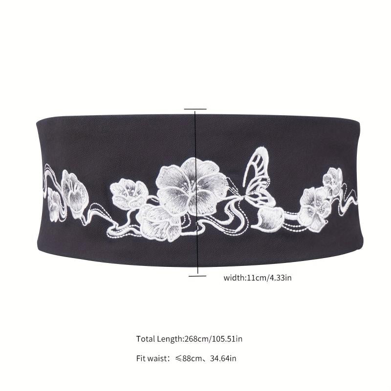 Vintage Flower Embroidery Cloth Belt Classic Bowknot Sash Belt