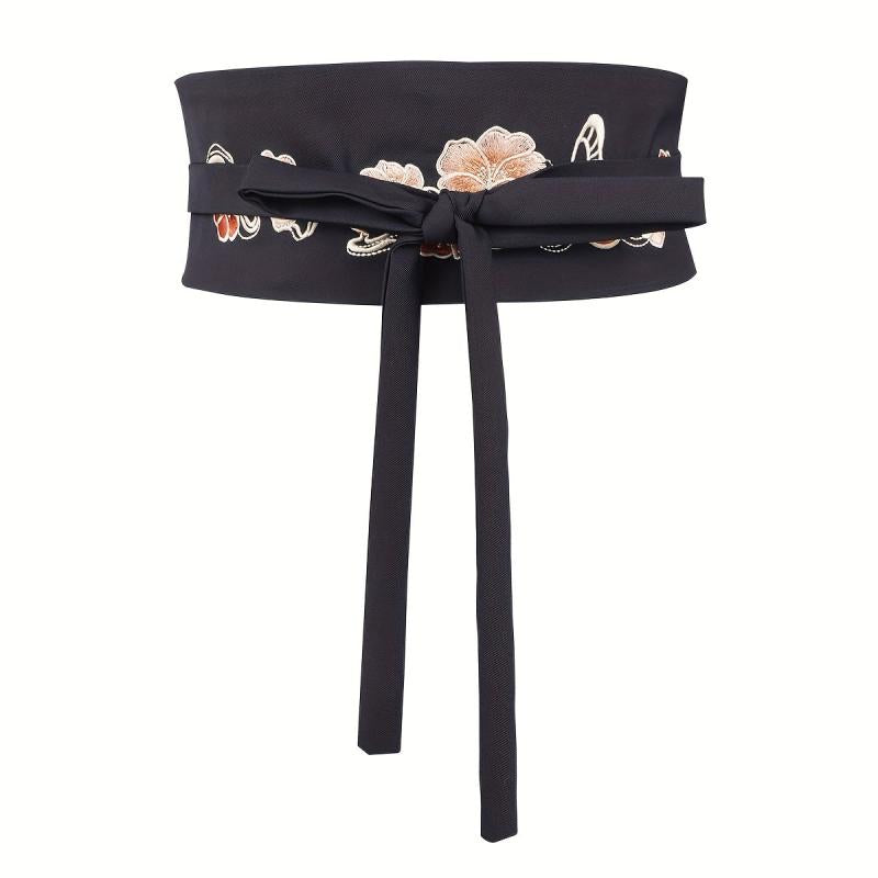 Vintage Flower Embroidery Cloth Belt Classic Bowknot Sash Belt