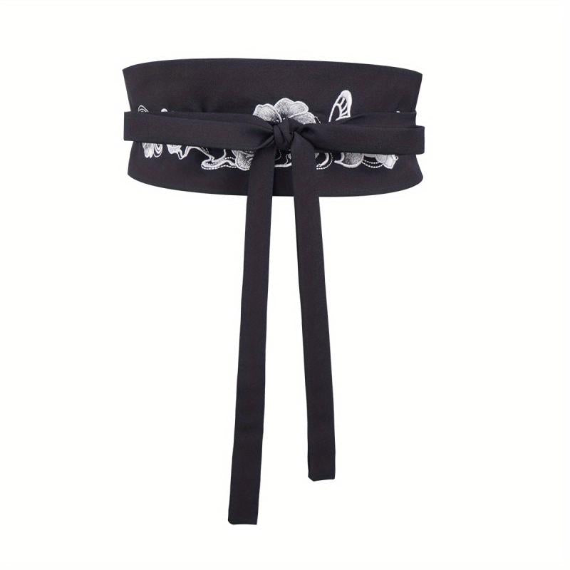 Vintage Flower Embroidery Cloth Belt Classic Bowknot Sash Belt