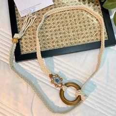 Vintage Wood Beads Tassel Waistband