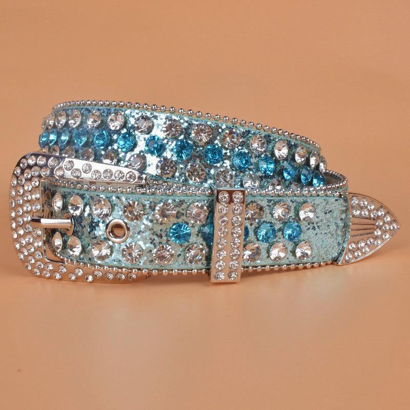 Women's Rhinestone Bright Wide Belt Casual Glitter Belt