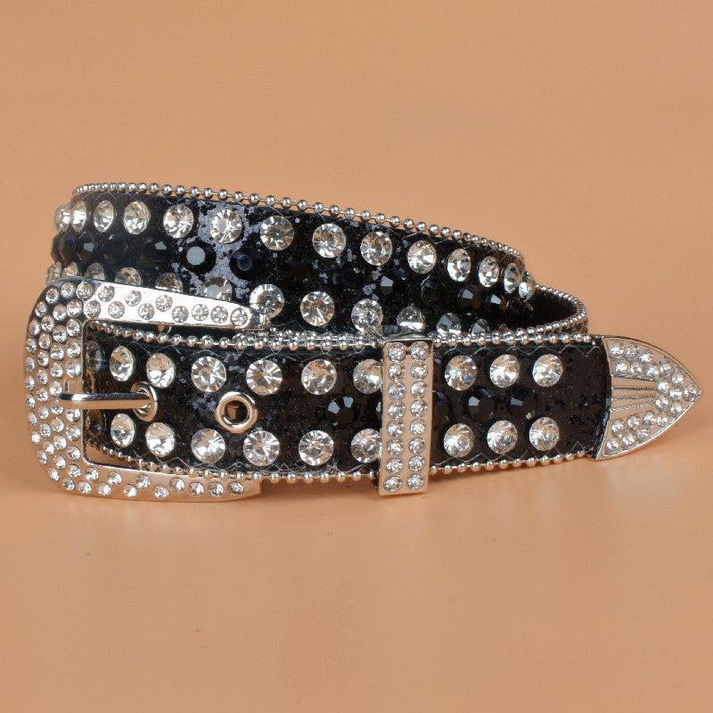 Women's Rhinestone Bright Wide Belt Casual Glitter Belt