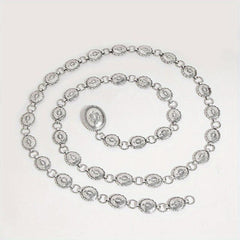 Boho Carved Waist Chain Vintage Silvery Metal Chain Belt Adjustable Body Jewelry