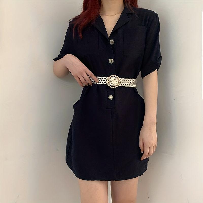 Faux Pearl Wide Elastic Belt Dress Coat Girdle