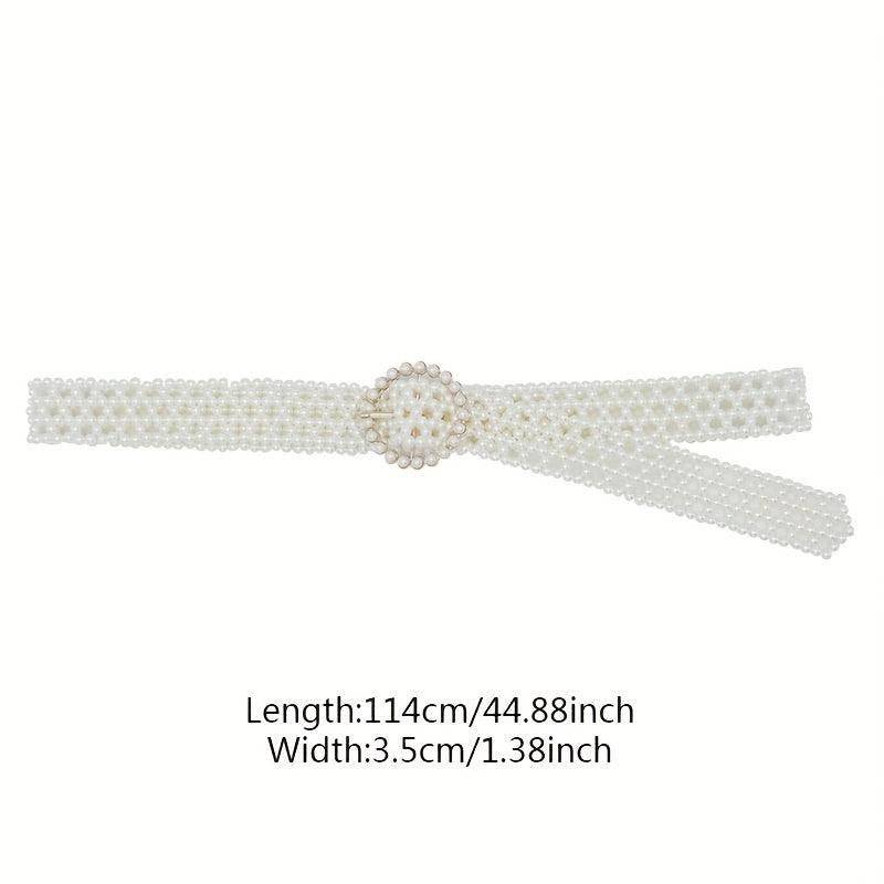 Faux Pearl Wide Elastic Belt Dress Coat Girdle