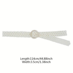 Faux Pearl Wide Elastic Belt Dress Coat Girdle