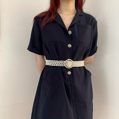 Faux Pearl Wide Elastic Belt Dress Coat Girdle