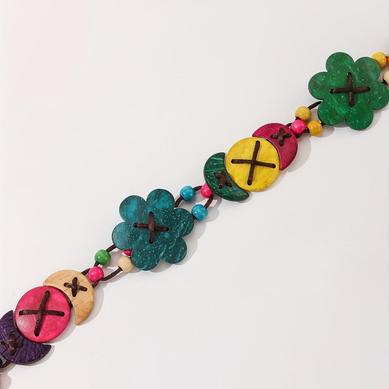 Coconut Shell Flower Braid Belt Lace Up Sash Decorative Girdle