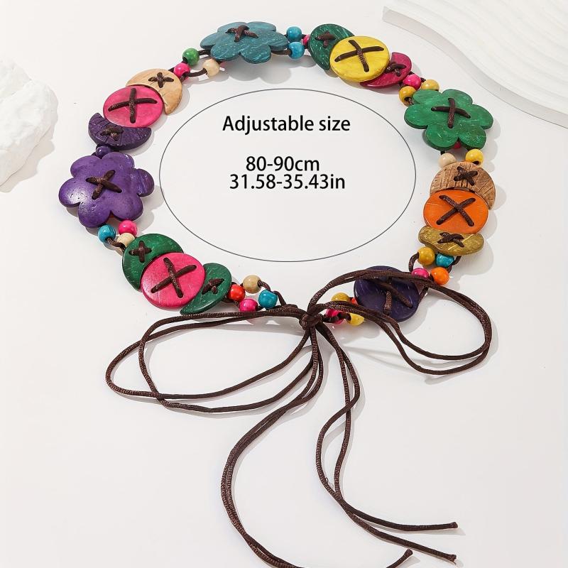 Coconut Shell Flower Braid Belt Lace Up Sash Decorative Girdle