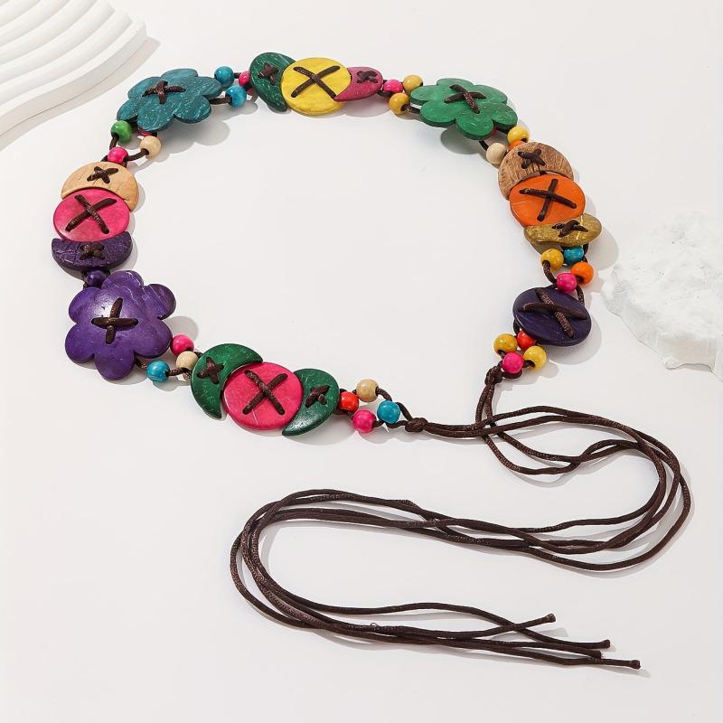 Coconut Shell Flower Braid Belt Lace Up Sash Decorative Girdle