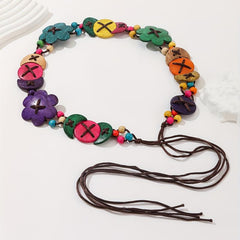 Coconut Shell Flower Braid Belt Lace Up Sash Decorative Girdle