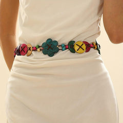 Coconut Shell Flower Braid Belt Lace Up Sash Decorative Girdle