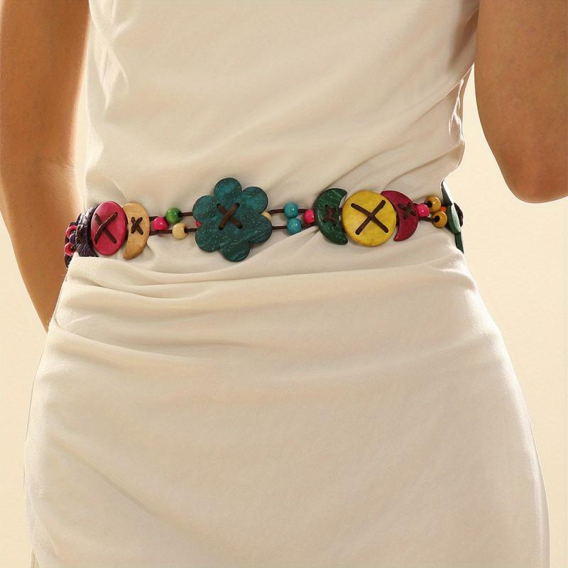 Coconut Shell Flower Braid Belt Lace Up Sash Decorative Girdle