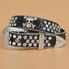 Rhinestone Skull Belt With Bling Stones For Couple