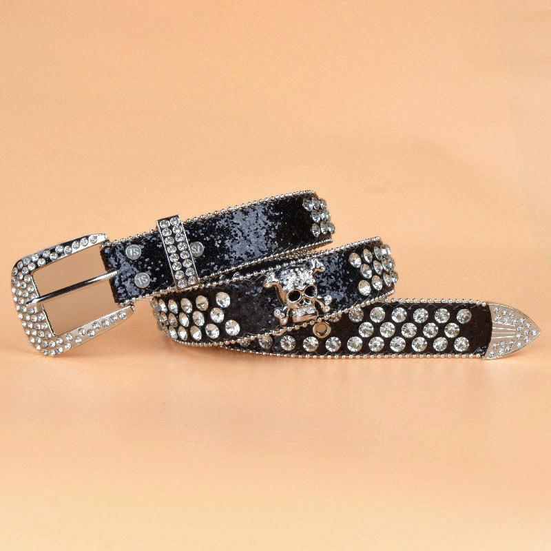 Rhinestone Skull Belt With Bling Stones For Couple