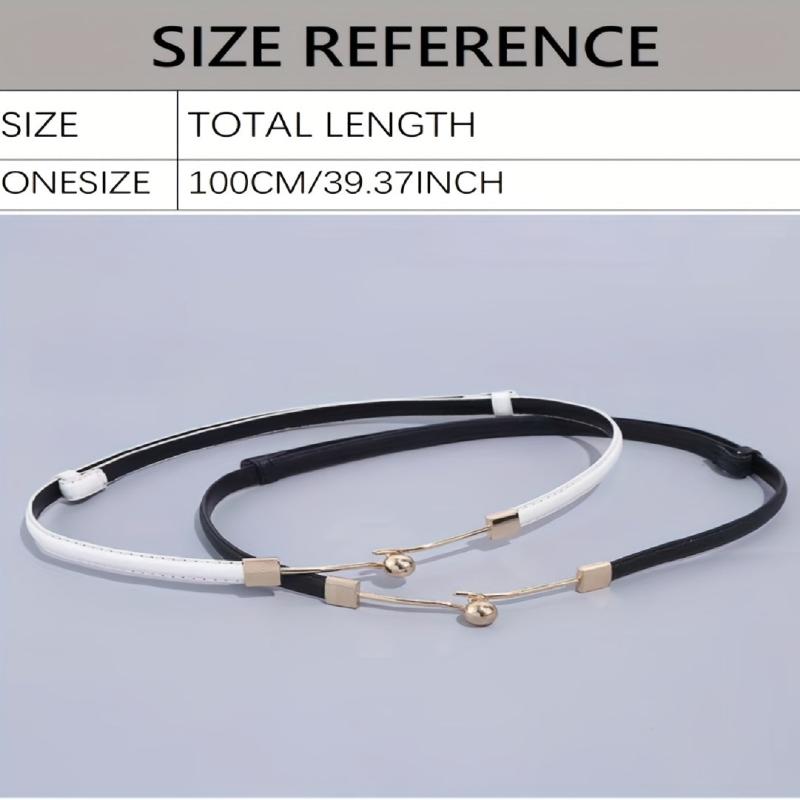 Stylish Thin PU Belt Solid Bead Hook Buckle Coat Waistband Vintage Dress Girdle